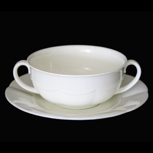 Villeroy & Boch Damasco White (Damasco Weiss) Cream Soup Bowl & Saucer In Excellent Condition